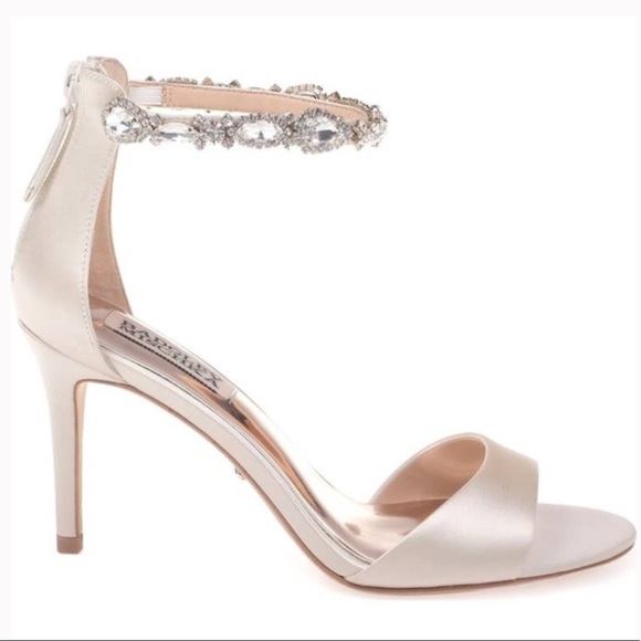 Badgley Mischka | Sindy Ivory Satin Crystal Sandal - Picture 1 of 14